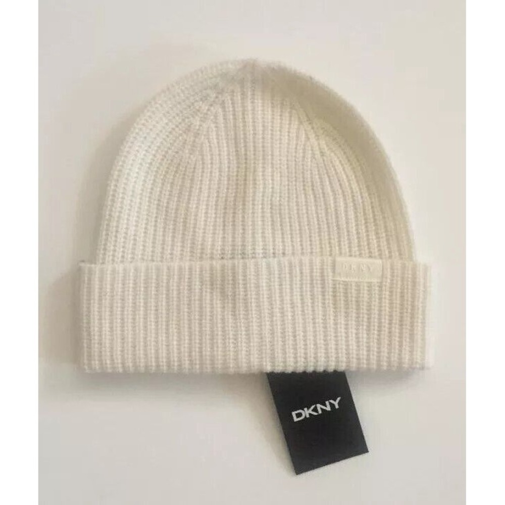 NEW DKNY BRAND CASHMERE  HAT Stocking cap off-white or cream  ONE‎ SIZE